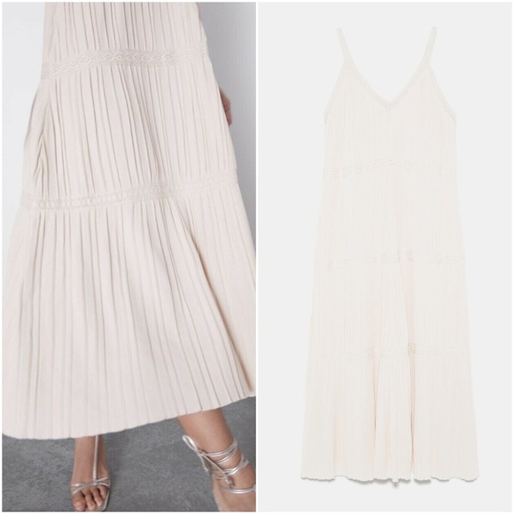 Zara Dresses Zara Pink Nude Bandage Knit Pleaded Lace Midi Long